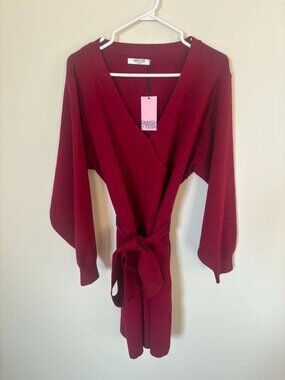 NWT SMASH + TESS  Elena Mini Dress Size 2XL Burgundy Heavy Knit Long Sleeve